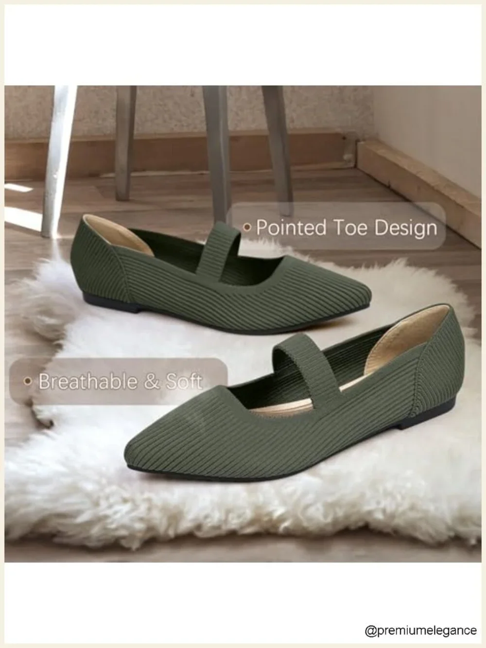 Women's Knit Mary Jane Flats Pointed Toe Washable Ballet Comfortable Dressy